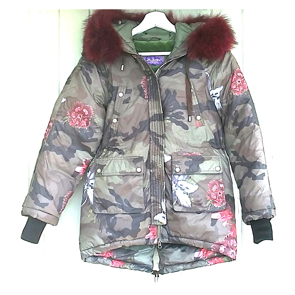 Girl Winter Coat with Natural Fur Hood Size 8